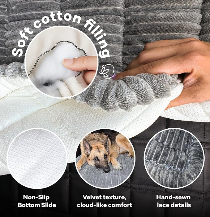 Dog Bed for Car Back Seat Extender - Non-Slip Backseat Cushion for Dogs - Travel Plush Pet Mat Topper for Cars, Trucks, SUVs - Machine Washable Pad Blanket - Grey, 54" x 24.8"