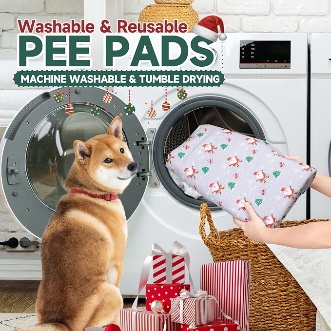 Aitmexcn Washable Dog Pee Pads, 2 Pack Large Christmas Pads, 36'' x 48'' | Highly Absorbent, Waterproof Layer, Machine Washable, Non-Slip Bottom, For Playpens and Senior Dogs