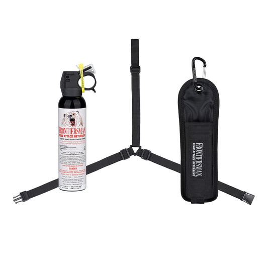 SABRE Frontiersman Bombe anti-ours 272 ml Puissance maximale 2,0 % de capsaïcinoïdes majeurs Portée puissante de 10,6 m Répulsif anti-ours Protection pour le camping et la randonnée en extérieur Étui à tirage rapide et options de multipacks