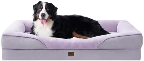 EHEYCIGA Orthopedic XL Dog Bed for Large Dog, Memory Foam Dog Couch, Purple | 48x35 Inch Extra Large Sized Dog Sofa with Sides, Waterproof Liner & Washable Removable Cover, Bolster Pet Couch