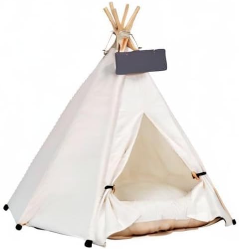 Dog Teepee Bed Cat Tent Portable Houses Pet Puppy with Thick Cushion (M:Size fits 9kg/20lbs (Pets)) | (White, M:Size fits 9kg/20lbs (Pets))