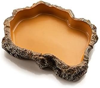 Extra Large Simulation Rock Reptile Feeding Bowls Resin Corn Snake Ball Python Iguana Bearded Dragon Tortoise Food Water Dish Bathing Bowl Habitat Accessories, 9.5 inch x 6 inch, S