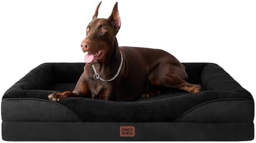 EHEYCIGA Orthopedic XL Dog Bed for Large Dog, Memory Foam Dog Couch, Black | 48x35 Inch Extra Large Sized Dog Sofa with Sides, Waterproof Liner & Washable Removable Cover, Bolster Pet Couch
