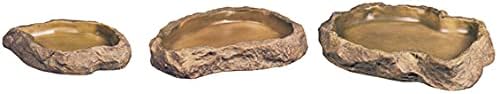 Exo Terra Reptile Feeding Dish – Natural Rock Look Food & Water Bowl for Lizards, Turtles, Snakes & Amphibians – Food-Grade Resin, Non-Porous, Easy Clean, Bacteria Resistant – Extra Large