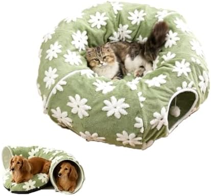 2026 New Tunnel Bed for Dachshund Dog,Dachshund Tunnel Bed - Flower Design Plush Foldable Dog Bed,Cat TunnelBed for Indoor Cats Tunnel Donut with Cushion and Play Ball,2 in 1,Detachable (A)