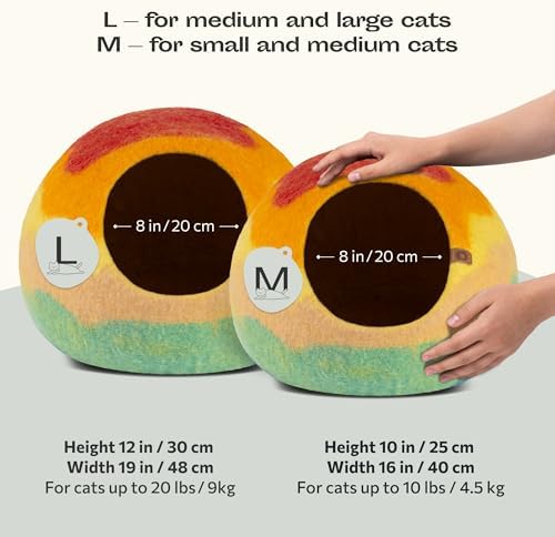 Cat Cave – Premium Felt Cat Bed for Indoor Cats, Handmade 100% Merino Wool, Cat (Medium, Tucson Sunset) (Pack of 2)