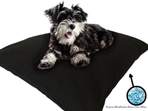 Durable Luxury Comfort Pet Dog Microcushion Pillow Bed with Inner Waterproof Resistant Liner + External Cover for Small to Large Dogs – Complete Bed Set (Black Canvas, 36''x29'')