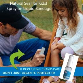 Kids Natural Seal Liquid Bandage Spray - 1oz Moisturizing Nanopolymer Barrier Spray for Custs & Scrapes - Sting Free Protection & Quick-Healing Formula - Mom-Invented - Made in USA