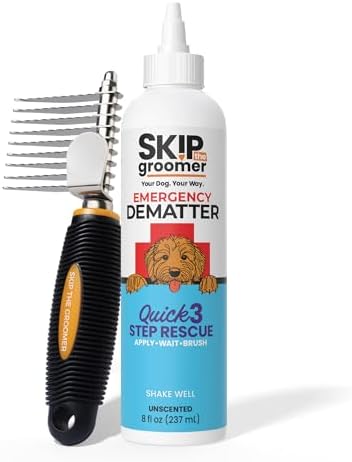 Dematting Cream + Rake Brush - Mat & Tangle Remover Kit | Cream + Rake Brush 2-Step Mat Kit: Apply, Wait 2 Min, Brush Outside-In. For Doodle Coats. No Rinse.