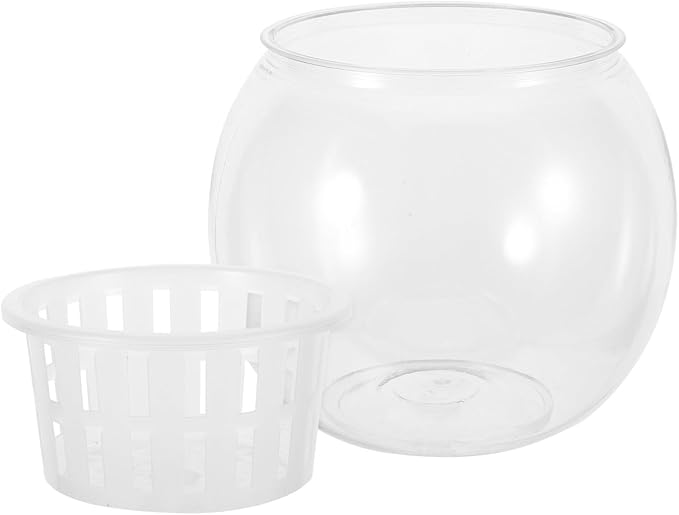 HEMOTON Betta Aquarium Fish Plant Bowl Plastic Fish Terrarium Bowl with Hydroponic Basket Medium 110c for Living Room Desktop Office Decoration