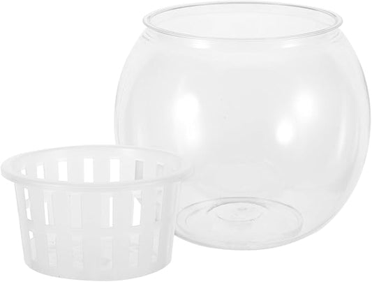 HEMOTON Betta Aquarium Fish Plant Bowl Plastic Fish Terrarium Bowl with Hydroponic Basket Medium 110c for Living Room Desktop Office Decoration