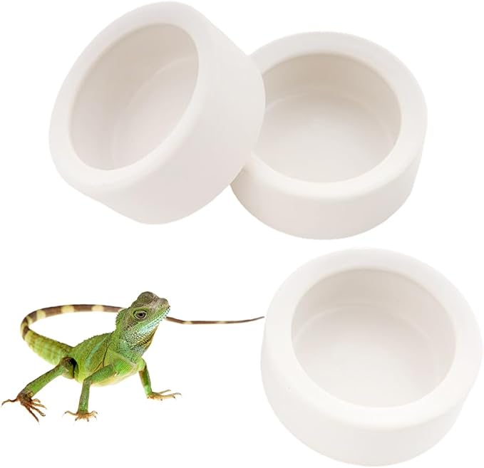 3 Pack Small Reptile Feeding Bowl Ceramic Food and Water Dish for Tarantula Hermit Crab Lizard Gecko Frog Turtle Small Reptile (White)