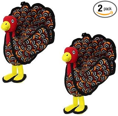 TUFFY® : 2 Pack Turkey Dog Toy: Ultra Durable Plush Toy with Multiple Layers & Reinforced Seams, Washable and Floats, Original Construction