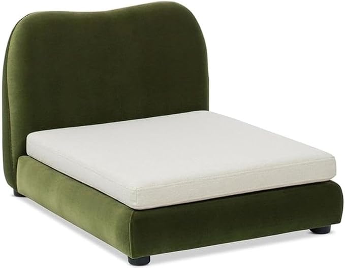 Pemberly Row Upholstered Pet Bed, Olive Green Performance Velvet, 25.5" Wx32 Dx20.5 H, Small to Medium Pets, Furniture-Grade Wood Frame, Removable Cushion, Modern Design for Living Room or Bedroom