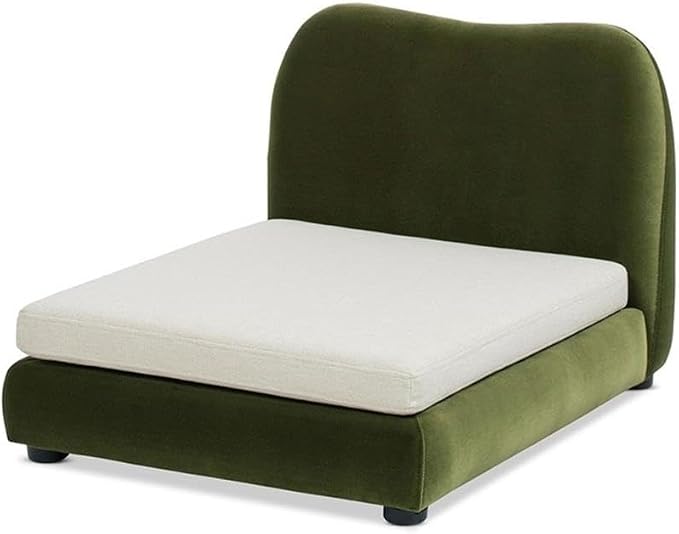 Pemberly Row Upholstered Pet Bed, Olive Green Performance Velvet, 25.5" Wx32 Dx20.5 H, Small to Medium Pets, Furniture-Grade Wood Frame, Removable Cushion, Modern Design for Living Room or Bedroom