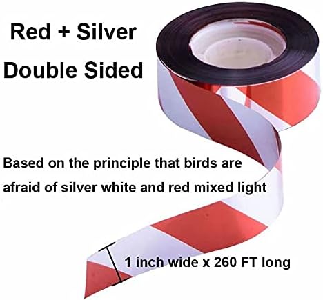 Bird Scare Tape, 1''x260FT Red Spiral Double Sided Repellent Deterrent Reflective Tape for Scaring Birds Away… (Red-1)