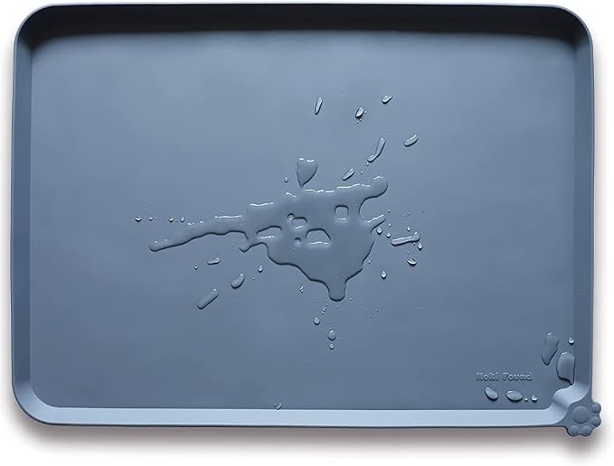 Hoki Found X-Large Silicone Non Slip Pet Dog Cat Bowl Mats - Waterproof Dog Cat Food Mats for Carpet - Gray