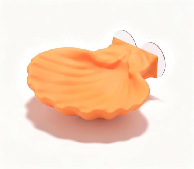 Betta Fish Hammock, Shell Pad with Strong Suction Cup Natural Resting Bed for Bettas Soft Fin-Safe Silicone Betta Fish Tank Decor and Accessories (Orange Large)