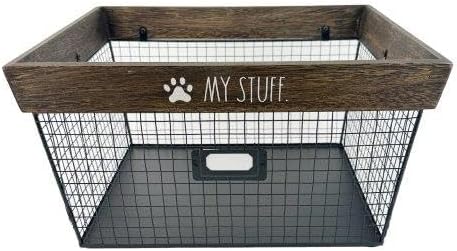 Rae Dunn Decorative Pet Toy Storage Basket - Durable Cat and Dog Toy Basket Perfect for Organizing Chew Toys - Sturdy Metal Baskets for Storage of Pet Blankets & Leashes