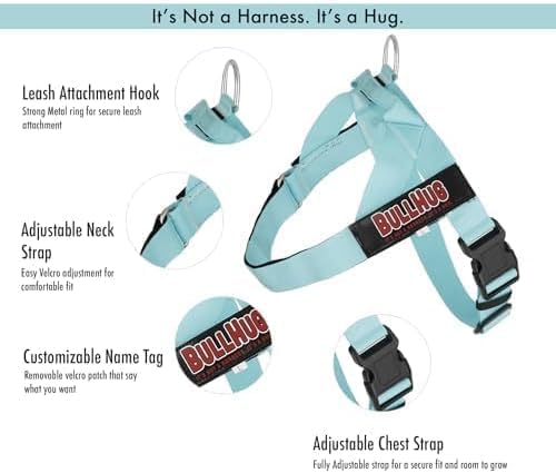 Adjustable Dog Harness– No Pull, No Choke – for English Bulldogs, French Bulldogs, Pugs & Broad-Chested Breeds – Easy, Safe Walks (Tiff Blue, Medium)