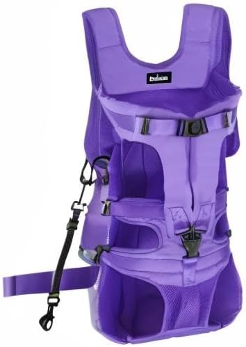 PetBonus Dog Front Carrier Backpacks, Legs Out Easy-fit Puppy Chest Carrier | Hands Free, Adjustable, Safety Strap, Walking Hiking Cycling Motorcycle bag, For Small Medium Dogs (Purple, L)