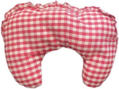 MOM N POP Organic Dog Pillow Bed, Calming Dog Head & Neck Pillow for Small, Medium Dog & Puppy, Handmade Organic Cotton Pet Cushion Bed, Washable Gingham Check Cushion – Beige/Blue (Red)