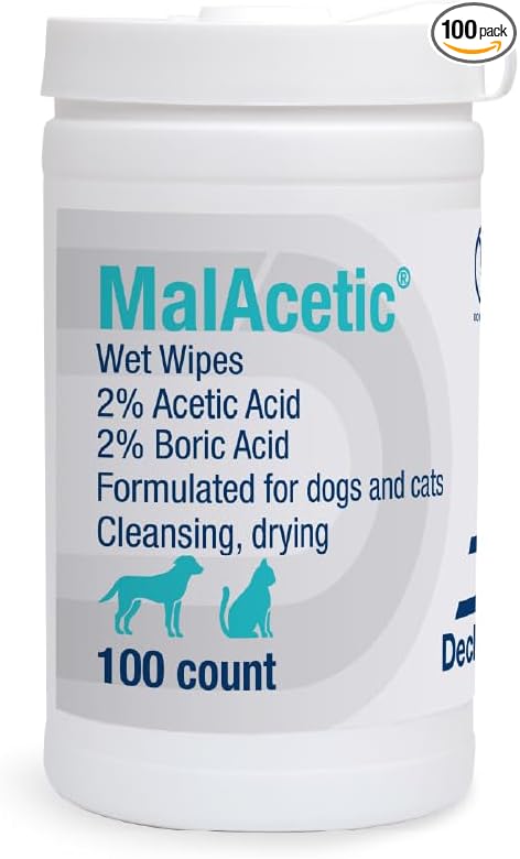 MalAcetic Wet Wipes for Dogs and Cats 100 Count | Cleansing, Drying; 2% Boric Acid; 2% Acetic Acid; Packaging May Vary