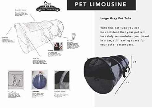 Pet Tube Soft Car Crate Large Kennel The Safe Dog and Cat Travel Mobile Home Pet Limo with Seat Belts and Storage Bag 47Lx24H Grey Color