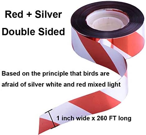 Bird Scare Tape, 2 Pack 1''x260FT Red Spiral Double Sided Repellent Deterrent Reflective Tape for Scaring Birds Away… (Red)
