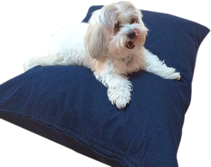 Durable Comfort Micro-Cushion Memory Foam Pet Dog Pillow Bed with Waterproof Liner + External Cover for S,M,L Dogs- Complete Set (Blue Denim, 36''x29'')