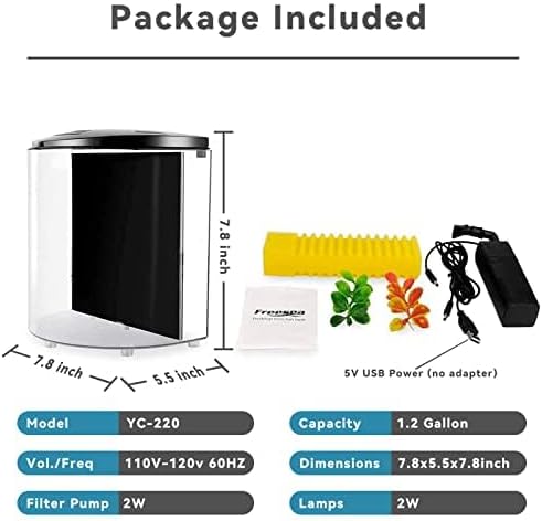 Small Fish Tank 1.2 Gallon Aquarium Starter Kit for Home, Office, Room, Decorative Desktop, Betta Fish Tank with Filter and Light for Shrimp, Jellyfish, Goldfish