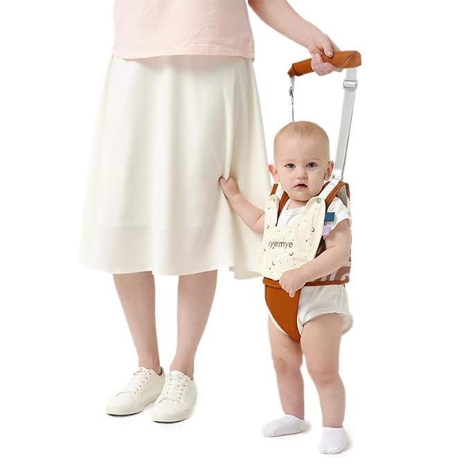 Baby Walking Harness - Handheld Toddler Walker Helper with Detachable Crotch, Adjustable Traction Strap, Breathable Fabric, Infant Walking Assistant Belt with for 9-24 Months (Brown)