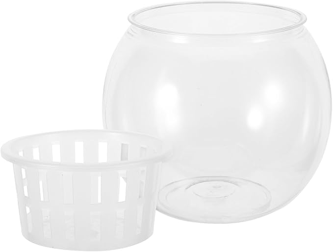 BESPORTBLE Small Round Betta Fish Bowl Plastic Aquarium Bowl with Water Cultivation Basket 110c Medium Desktop Plant Terrarium for Living Room Ecosystem