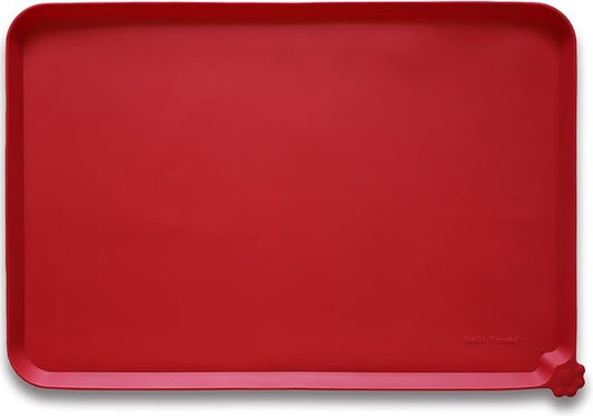 Hoki Found Large Silicone Non-Slip Pet Dog Cat Bowl Mats - Waterproof Dog Cat Food Mats - Classic Red