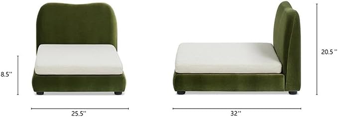 Pemberly Row Upholstered Pet Bed, Olive Green Performance Velvet, 25.5" Wx32 Dx20.5 H, Small to Medium Pets, Furniture-Grade Wood Frame, Removable Cushion, Modern Design for Living Room or Bedroom