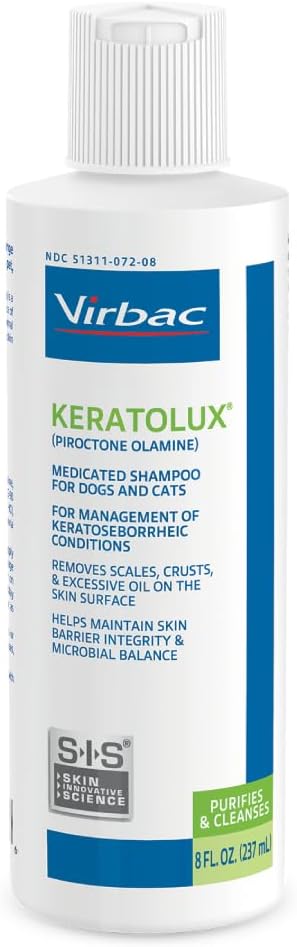 Virbac KERATOLUX® (Piroctone Olamine) Medicated Shampoo for Oily to Flaky Skin, Seborrheic Prone Dogs and Cats - 8 oz