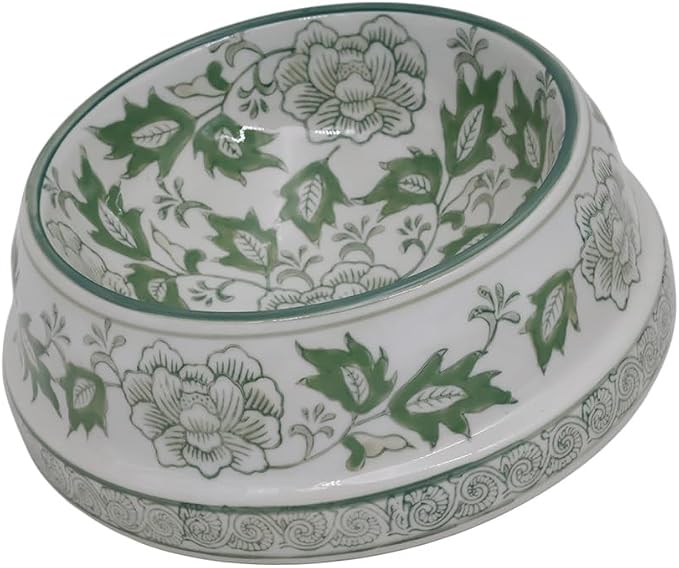Aimusego Ceramic Green & White Dog Bowl 9inch Chinoiserie Hand Painted Pet Food Water Bowls, Dogs Cat Dish for Medium and Large Pet, Puppy-25OZ
