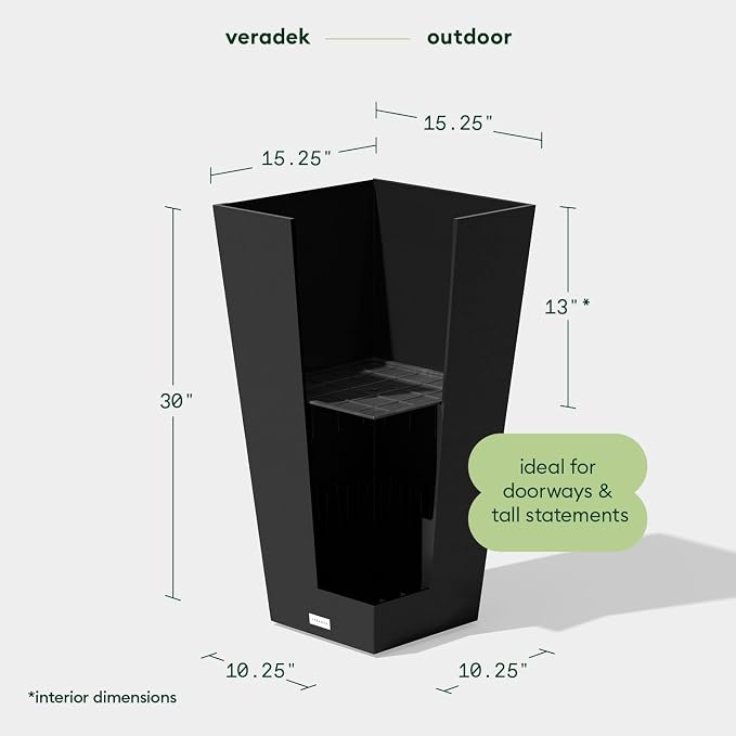Veradek V-Resin Indoor/Outdoor Taper Planter (30 inch, Black)