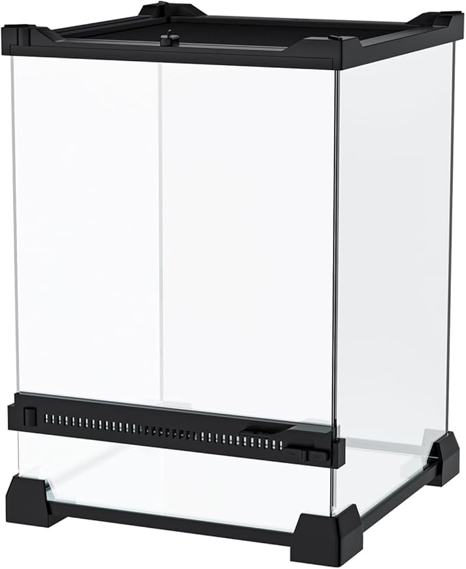 Reptile Terrarium 8"x8"x12" Mini, Front-Opening Glass Tank with Mesh Lid & Lock, 360° Glass Enclosure for Small Reptiles, Frogs, Tarantulas, Jumping Spiders & Geckos