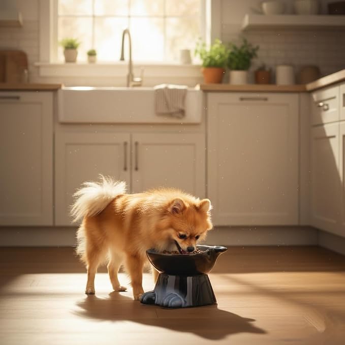 Nihow Elevated Ceramic Dog Bowls: 6.5 Inch Raised Dog Bowl for Food & Water | Food Safe Bowl for Medium/Small Size Dogs - Gray Puppy Bowls for Protecting Pet's Spine(1 PC)