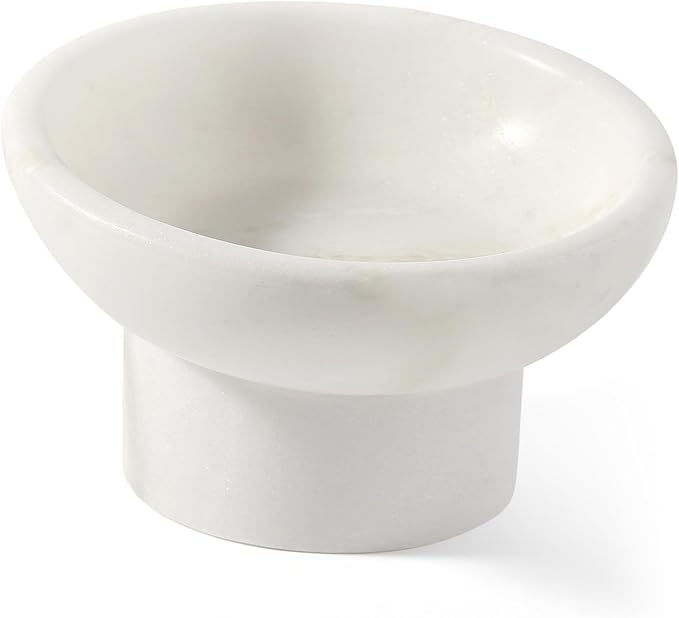 Karibiber Marble Elevated Cat Bowl, White Weighted Raised Cat Food & Water Bowl, Whisker-Friendly Stone Cat Dish with Non-Slip Stand, Heavy Water Bowls for Small Dog