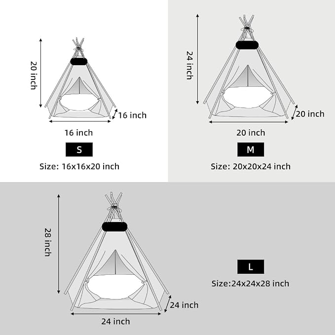 Pet Teepee Tent for Dogs & Cats Dog Bed with Thick Cushion Puppies Play House Removable and Washable 20x20x24Inch