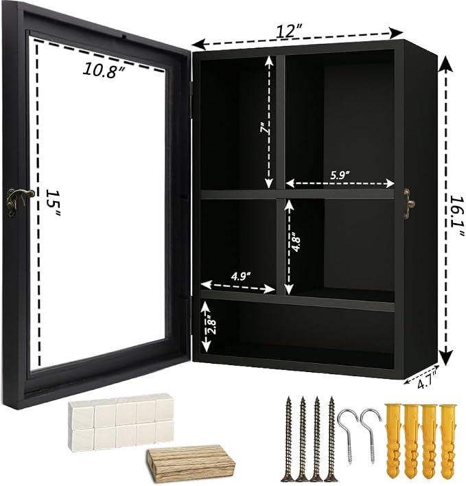 12x16 Inch Solid Wood Pet Memorial Shadow Box Frame with Shelves | Large Deep Display Case Memory Box for Dog & Cat Paw Print Urn Keepsake Lovers, Pet Remembrance Sympathy Gift - Black