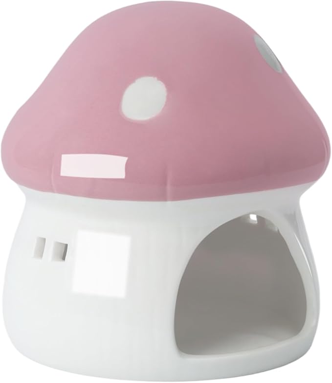 AnRui Ceramic Mushroom Aquarium Decor Cute Mini House Betta Fish Tank Accessories Decoration Hideaway Hideout Cave Ornament for Small Fish, Shrimp, Goldfish and Reptiles (Pink, Large)
