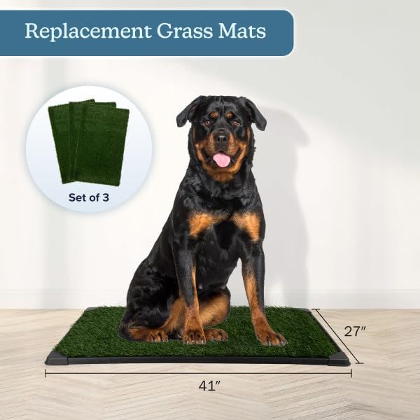 PETMAKER Artificial Grass Puppy Pee Pad for Dogs, Set of 3, 47” x 27” | Reusable Turf Pads for Large Dogs, Indoor and Outdoor Fake Grass Potty, Pet Housebreaking Supplies