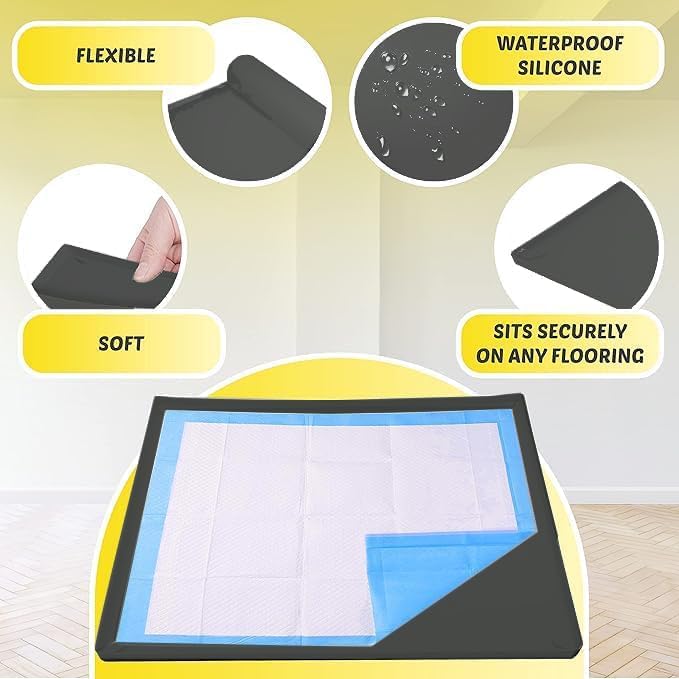 Dog Pee Pad Holder - Fits Up to 36” x 36” Pee Pad - 1 Pack - Black | Stable Grip, Soft Edges, Quick Wipe Silicone Surface, Dog Pad Holder for Indoor Flooring Protection