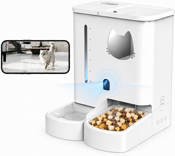 Waithem Automatic Cat&Dog Feeder and Waterer with Camera | 2K Video, 5L Food Capacity and 4L Water Station, 5G/2.4GHz Wi-Fi Control, 2 Weeks Capacity