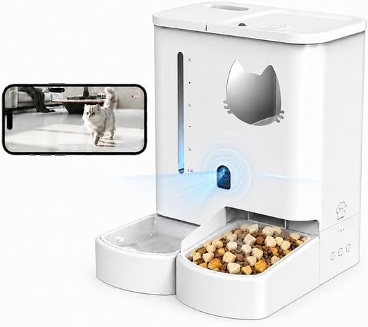 Waithem Automatic Cat&Dog Feeder and Waterer with Camera | 2K Video, 5L Food Capacity and 4L Water Station, 5G/2.4GHz Wi-Fi Control, 2 Weeks Capacity