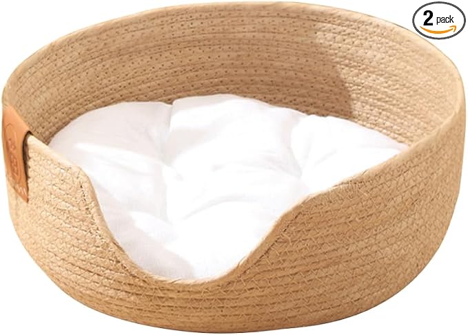 FRCOLOR Woven Cat Bed with Cushion Breathable Summer Pet Nest Cat Sleeping Bed for Cats and Small Dogs Indoor Pet Sleeping House 12.99 X 12.40 X 5.11 in