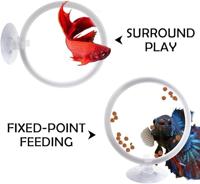 2 Pcs 2.87 Inch Betta Fish Exercise Ring, with Fixed Suction Cup Betta Tank Fish Work Out Toys for Aquarium Decor, Fish Tank Accessories Feeding Ring, White